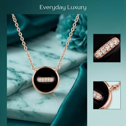 925 Sterling Silver Black Enamel Disc Pendant Necklace for Women | TOSHINI