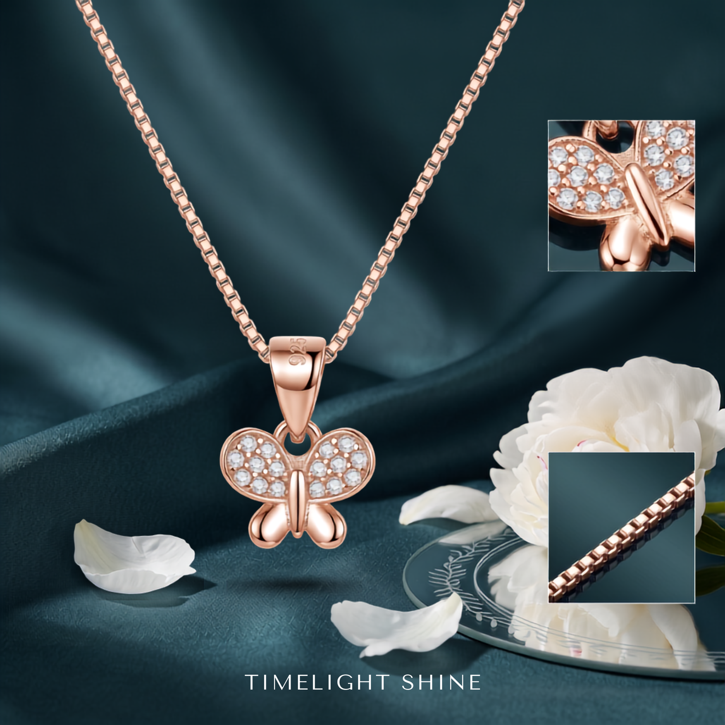 925 Sterling Silver Rose Gold Butterfly Pendant Necklace for Women | TOSHINI