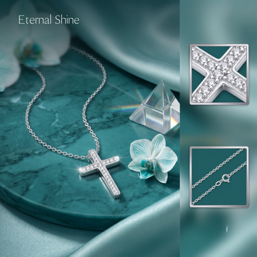 925 Sterling Silver Pavé Cross Pendant Necklace for Women | TOSHINI