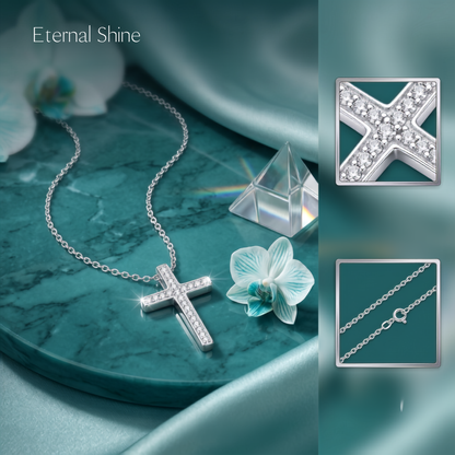 925 Sterling Silver Pavé Cross Pendant Necklace for Women | TOSHINI