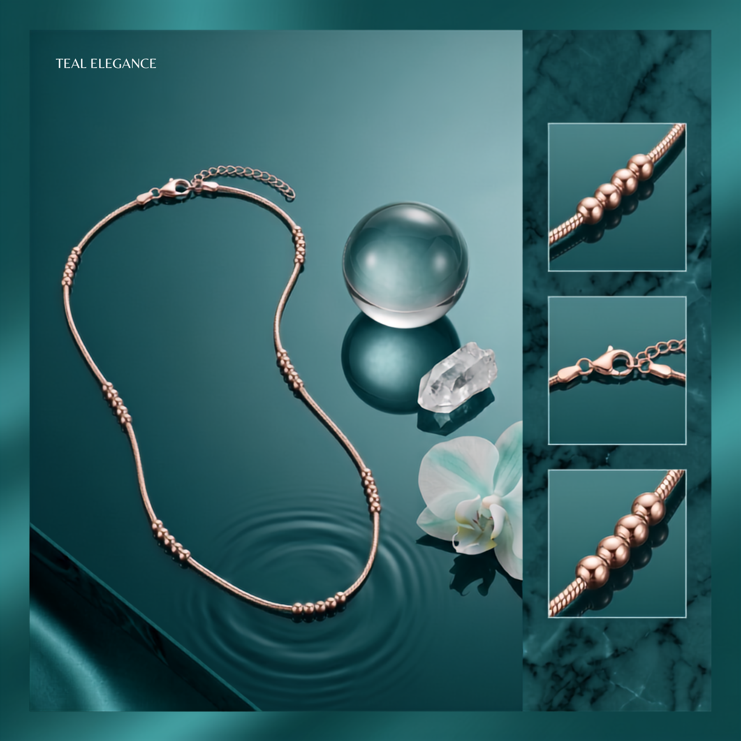 925 Sterling Silver Rose Gold Beaded Chain Necklace for Women | TOSHINI