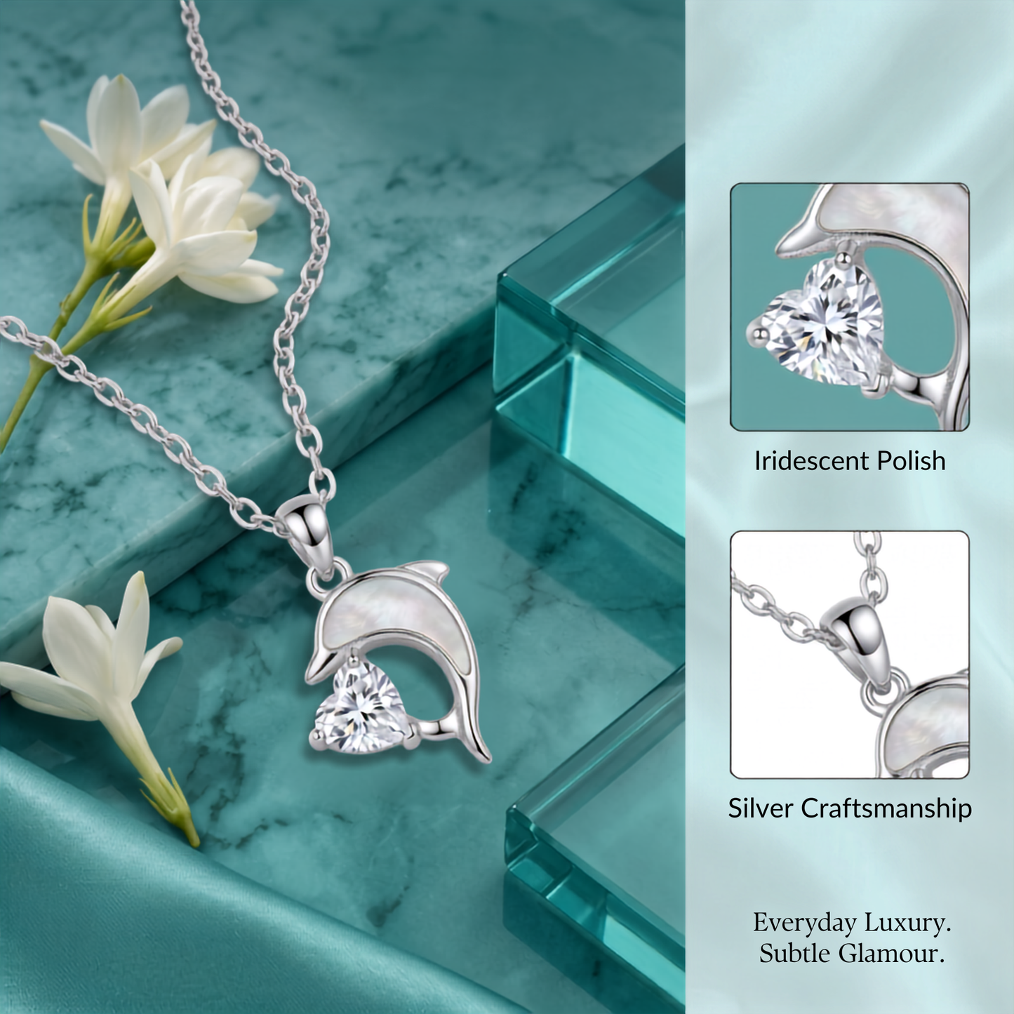 925 Sterling Silver Dolphin Heart Pendant Necklace for Women | TOSHINI
