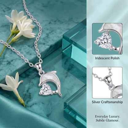925 Sterling Silver Dolphin Heart Pendant Necklace for Women | TOSHINI