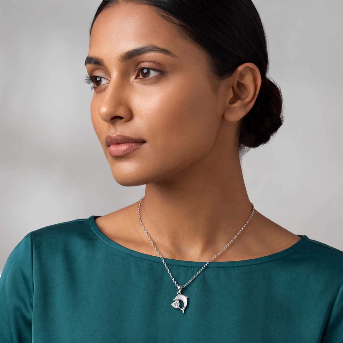 925 Sterling Silver Dolphin Heart Pendant Necklace for Women | TOSHINI
