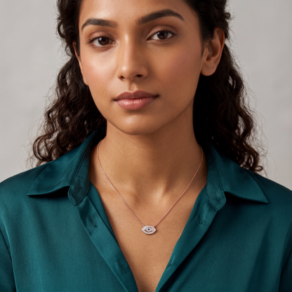 925 Sterling Silver Rose Gold Evil Eye Necklace for Women | TOSHINI