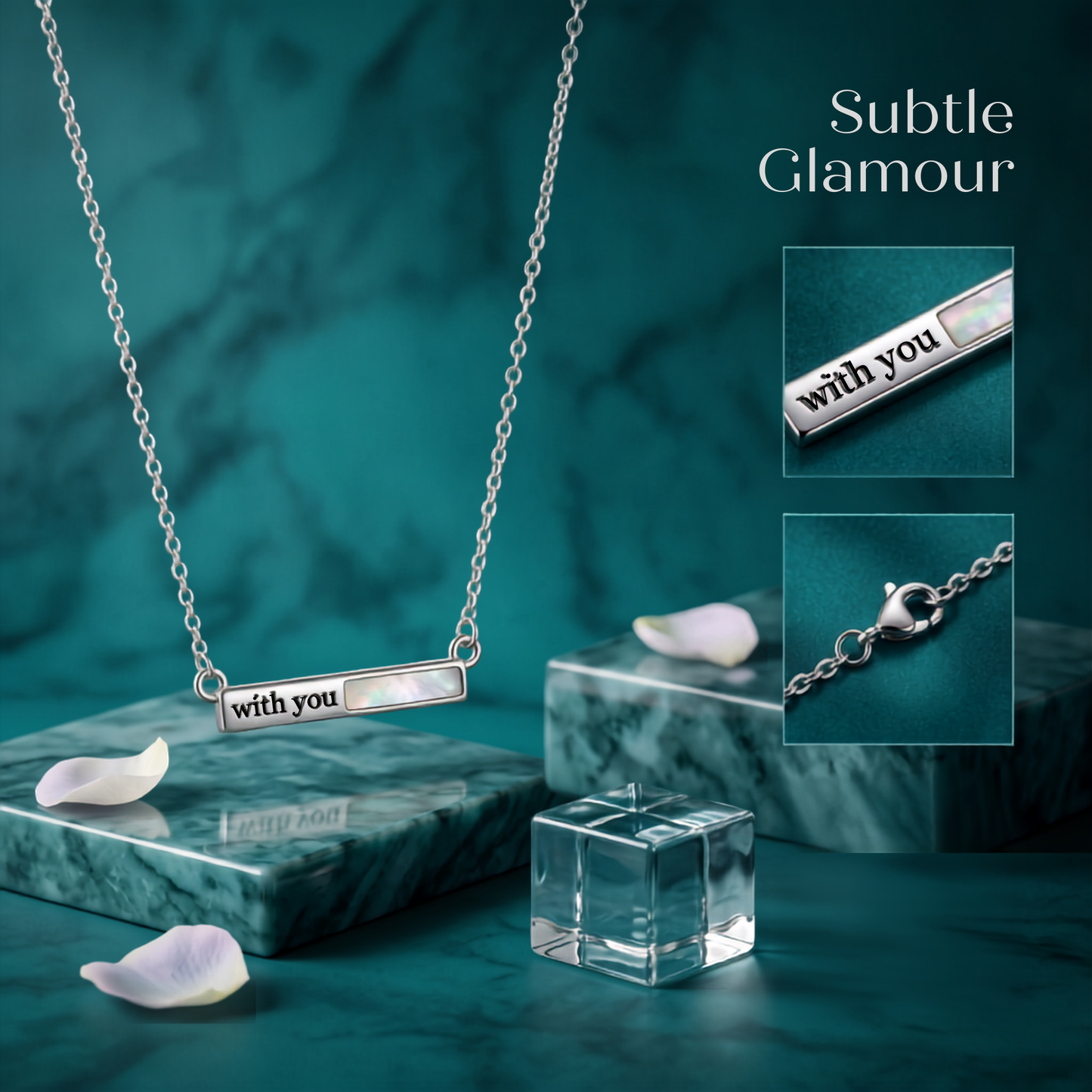 925 Sterling Silver "With You" Mother of Pearl Bar Necklace for Women