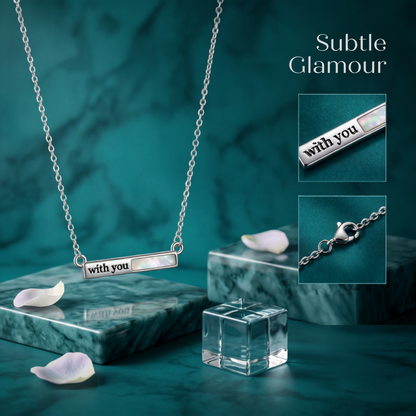 925 Sterling Silver "With You" Mother of Pearl Bar Necklace for Women