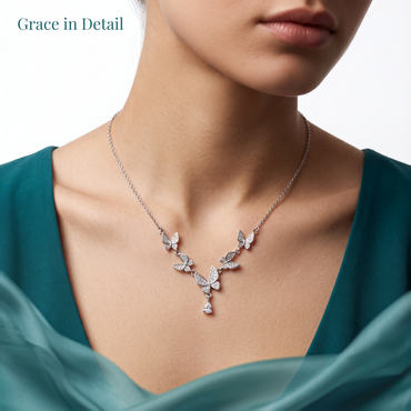 925 Sterling Silver Butterfly Cascade Drop Necklace for Women | TOSHINI
