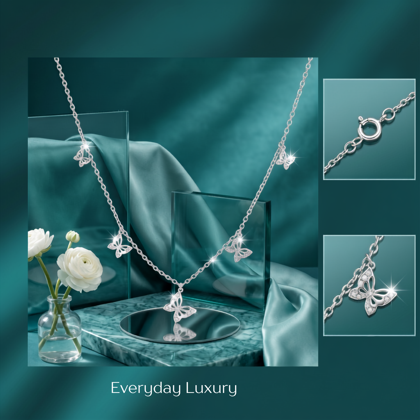 925 Sterling Silver Butterfly Charm Station Necklace for Women | TOSHINI