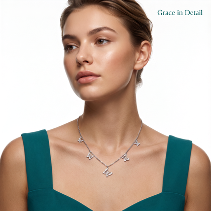 925 Sterling Silver Butterfly Charm Station Necklace for Women | TOSHINI